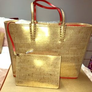 Christian loubiton cabata metallic gold cork tote